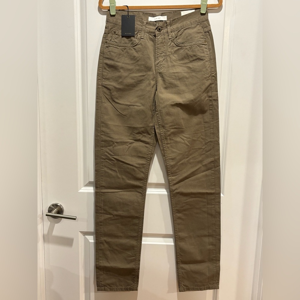 NWT Billy Reid Cotton Linen 5 Pocket Pants 28 x32 Moss Green Men's Slim Chinos